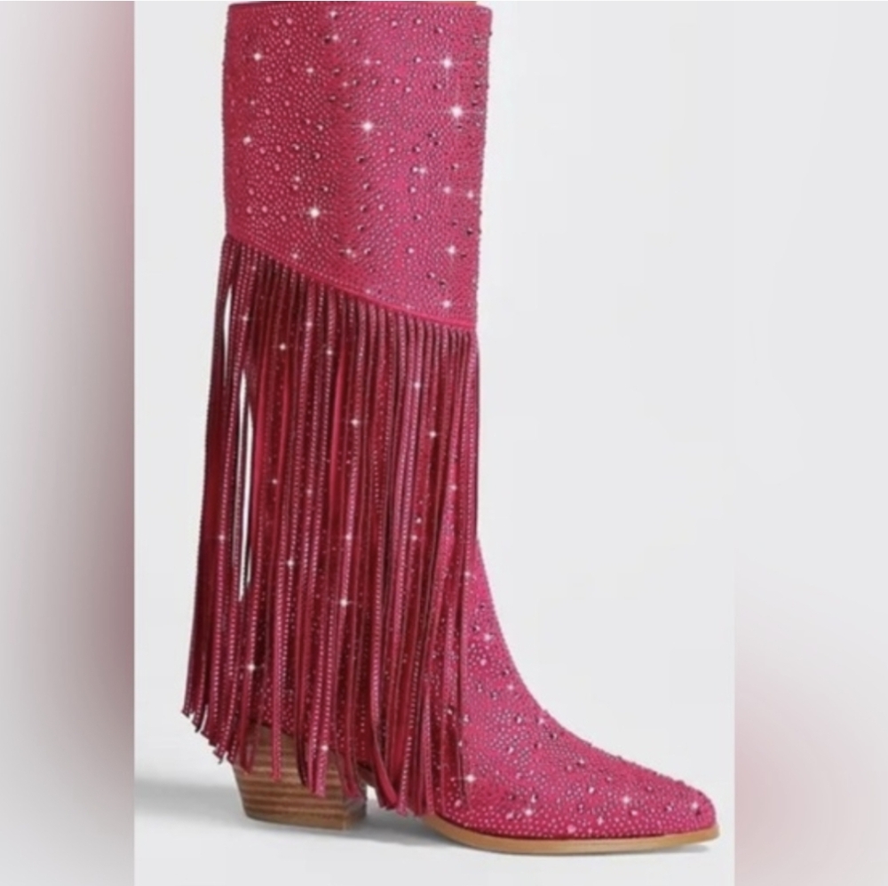 Cowboy Boots Pink Fringe Women's Boots